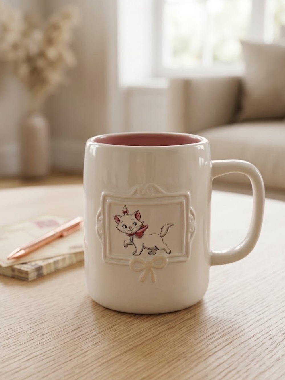 Rae Dunn x Disney Aristocats Marie Double Sided Mug Pink Interior NWT